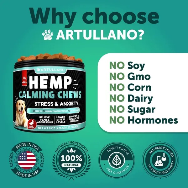 Hemp Calming Chews For Dogs Dog Anxiety Relief Treats With Hemp Oil Turmeric Valerian Ginger Health And Wellness Supplements For Dogs Hip And Joint Support 120 Treats - Image 2