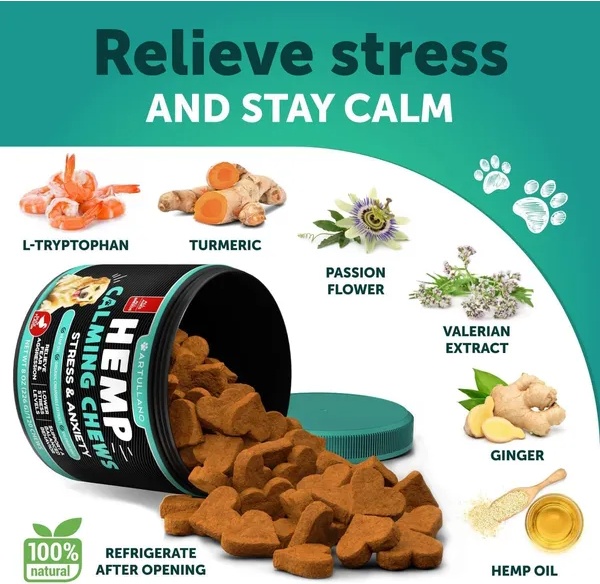 Hemp Calming Chews For Dogs Dog Anxiety Relief Treats With Hemp Oil Turmeric Valerian Ginger Health And Wellness Supplements For Dogs Hip And Joint Support 120 Treats - Image 4