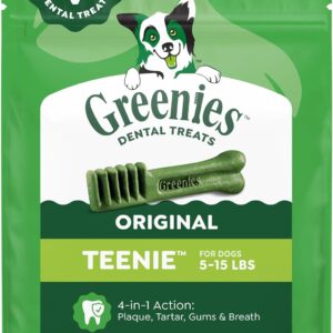 Greenies Veterinarian-Recommended Adult Natural Dental Dog Treats Teenie Size, Dog Dental Chews, Original Flavor, 12 oz. Pack, 43 Count